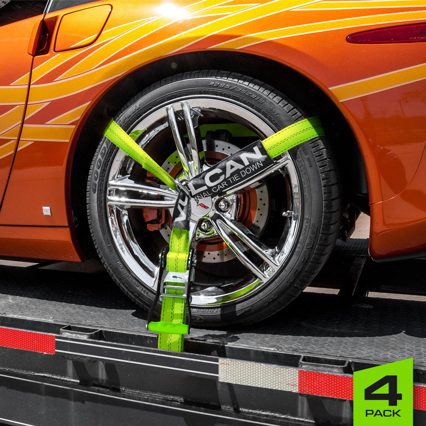 VULCAN Snap Hook Vehicle Tie Down Kits with Heavy Duty Stake Pocket D Rings - Lasso Style - High-Viz