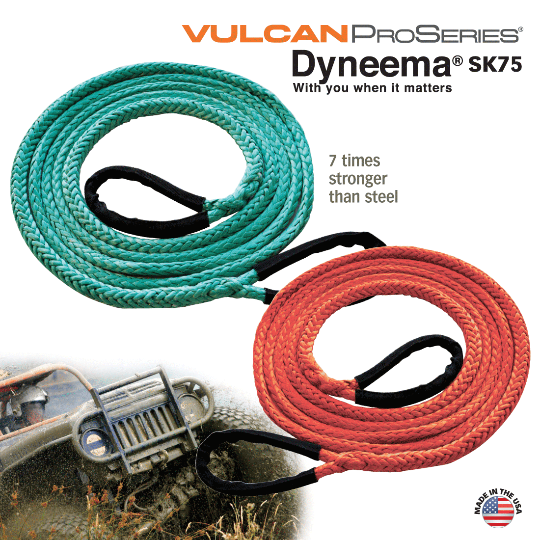 Dyneema Synthetic Tow Rope - 3/8 Inch x 20 Feet - 19,600 Pound MBS - 4,900 Pound Safe Working Load