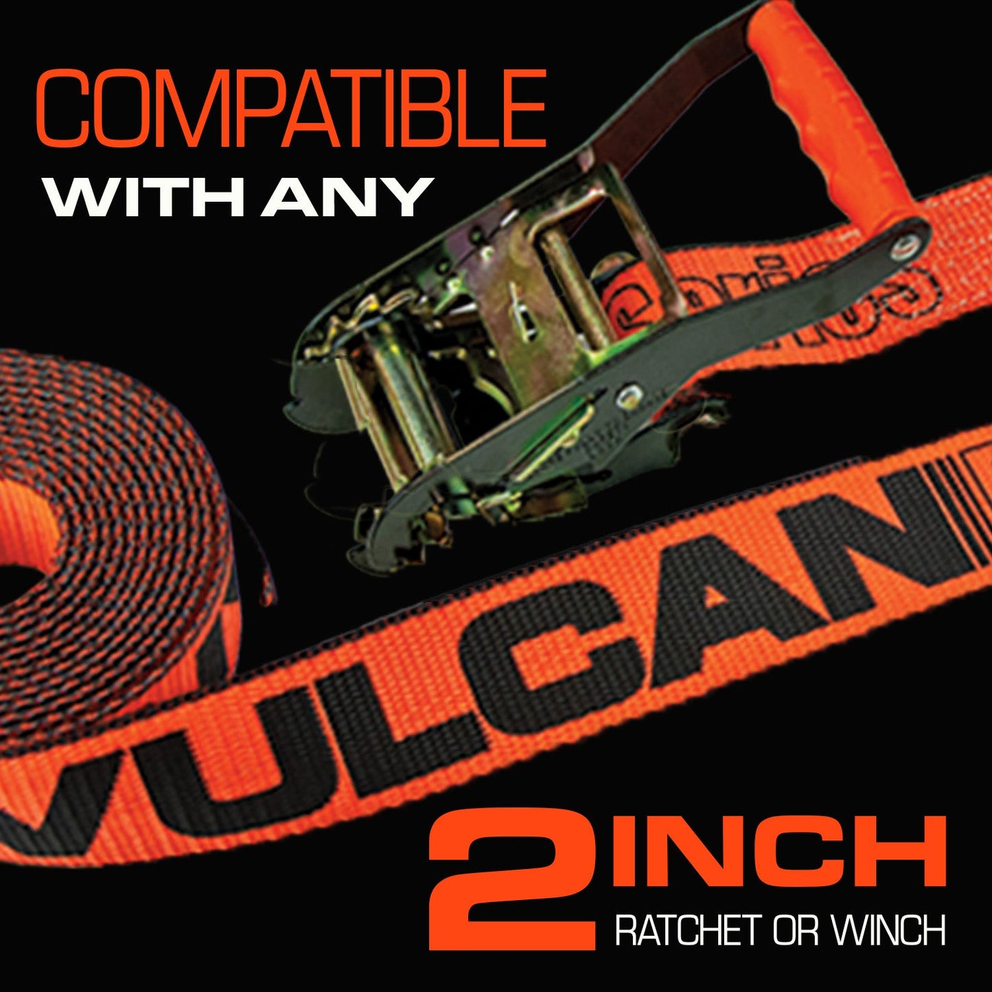 VULCAN Winch Strap with Flat Hook - 2 Inch x 30 Foot - 4 Pack - PROSeries - 3,300 Pound Safe Working Load