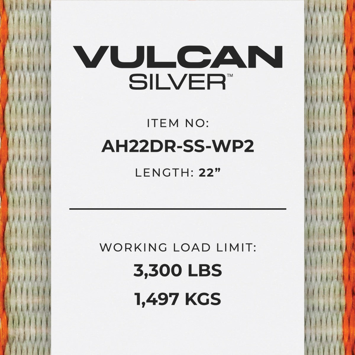 VULCAN Car Tie Down Axle Strap with Wear Pad - 3-Ply Stiff - 2 Inch x 22 Inch - Silver Series - 3,300 Pound Safe Working Load