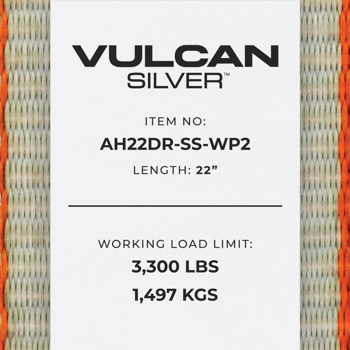 VULCAN Car Tie Down Axle Strap with Wear Pad - 3-Ply Stiff - 2 Inch x 22 Inch - Silver Series - 3,300 Pound Safe Working Load