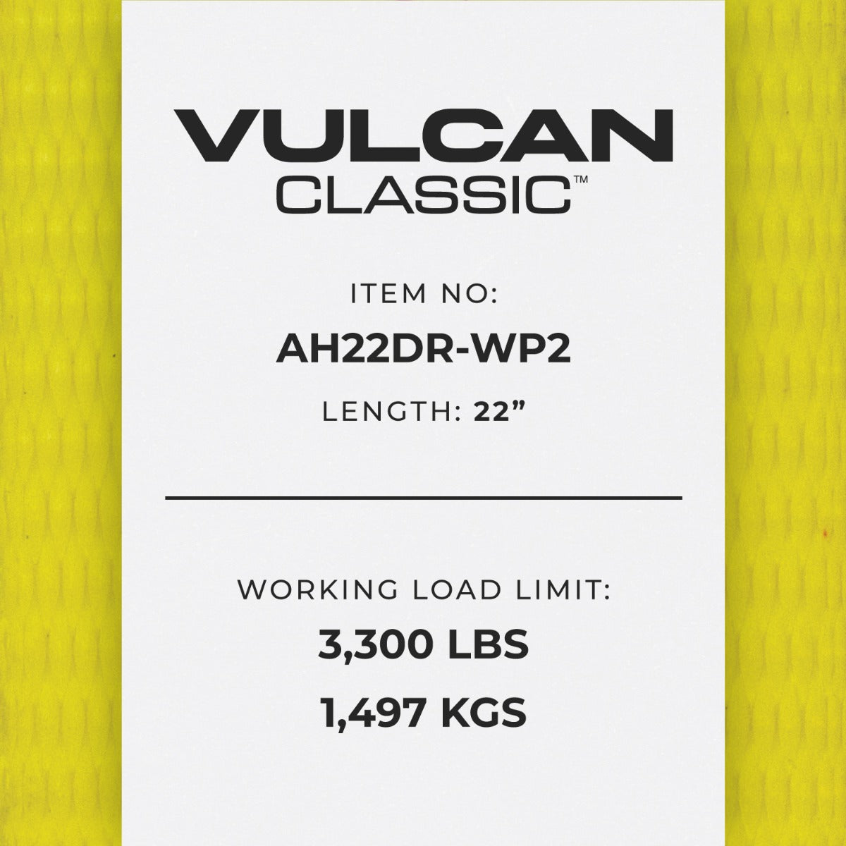 VULCAN Car Tie Down Axle Strap with Wear Pad - 3-Ply Stiff - 2 Inch x 22 Inch - Classic Yellow - 3,300 Pound Safe Working Load