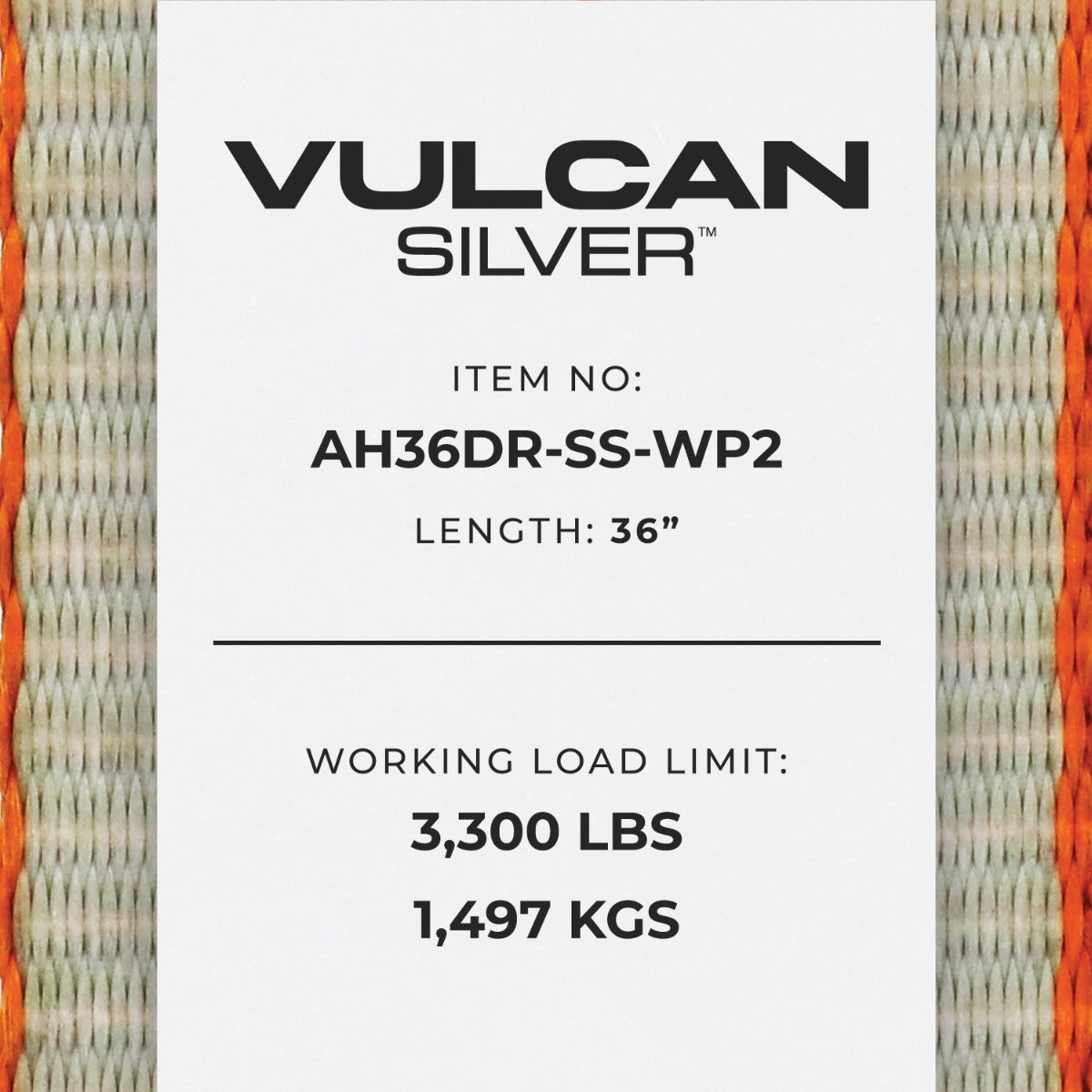 VULCAN Car Tie Down Axle Strap with Wear Pad - 3-Ply Stiff - 2 Inch x 36 Inch - Silver Series - 3,300 Pound Safe Working Load