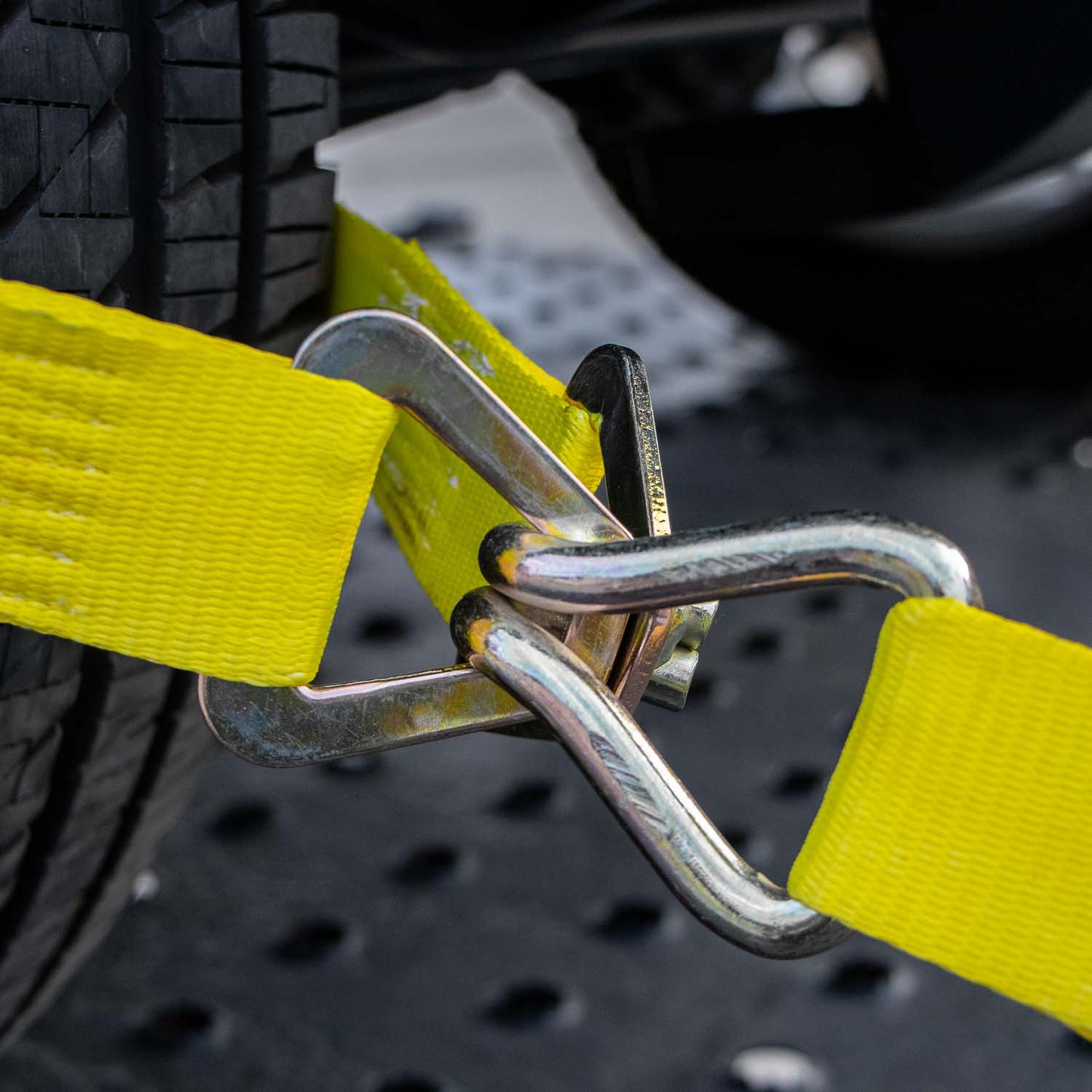 VULCAN Car Tie Down Axle Strap with Wear Pad - 2 Inch x 36 Inch - 4 Pack - Classic Yellow - 3,300 Pound Safe Working Load