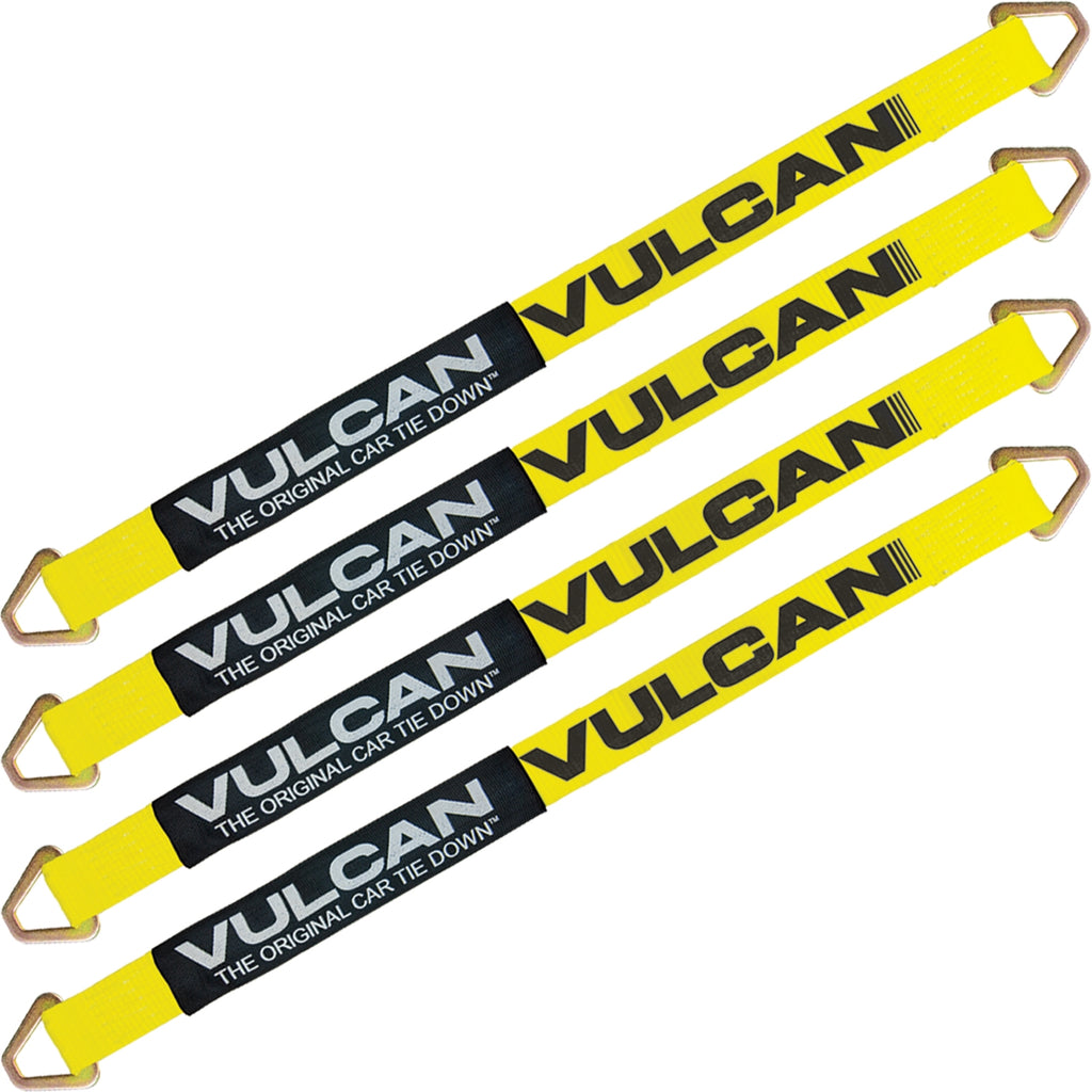 VULCAN Car Tie Down Axle Strap with Wear Pad - 2 Inch x 36 Inch - 4 Pack - Classic Yellow - 3,300 Pound Safe Working Load