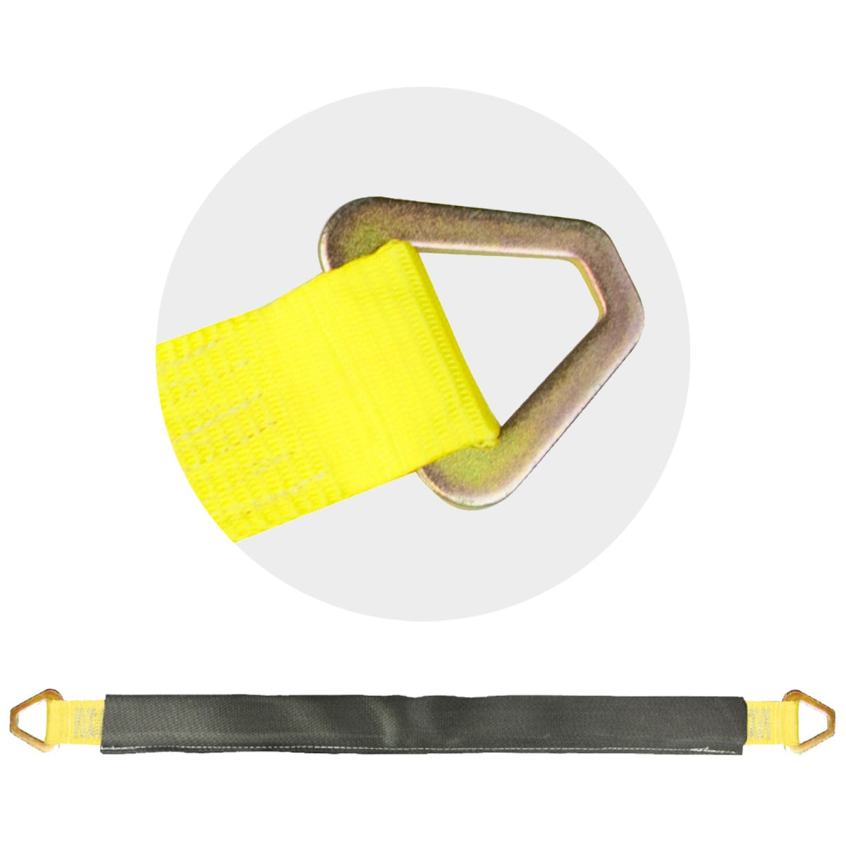 VULCAN Car Tie Down Axle Strap with Wear Pad - 3-Ply Stiff - 2 Inch x 36 Inch - Classic Yellow - 3,300 Pound Safe Working Load