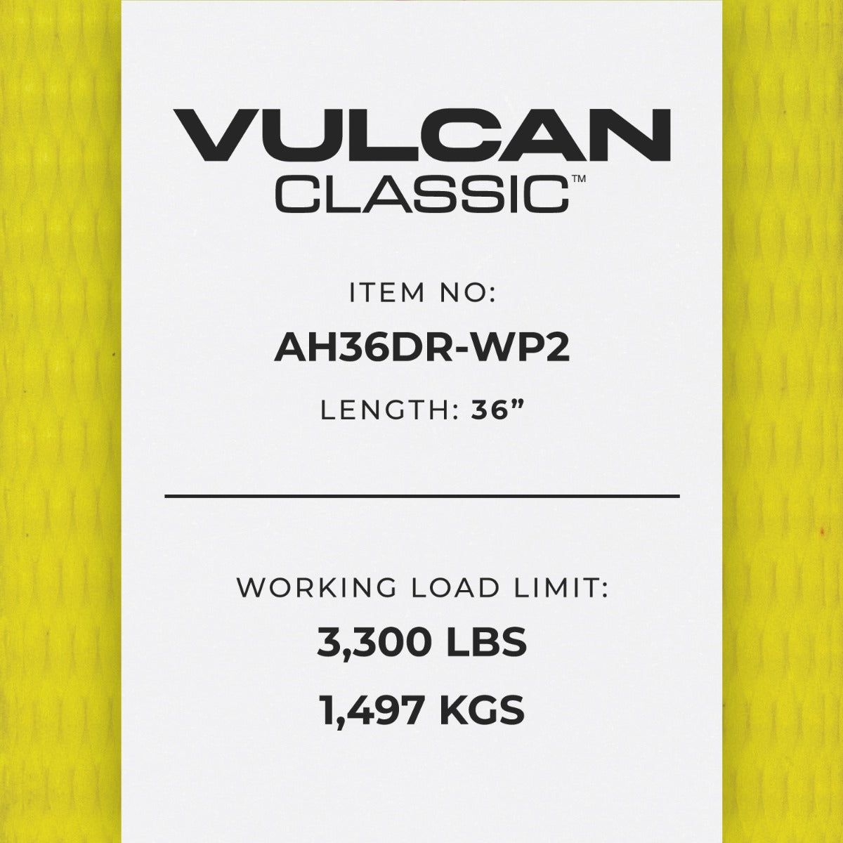 VULCAN Car Tie Down Axle Strap with Wear Pad - 3-Ply Stiff - 2 Inch x 36 Inch - Classic Yellow - 3,300 Pound Safe Working Load