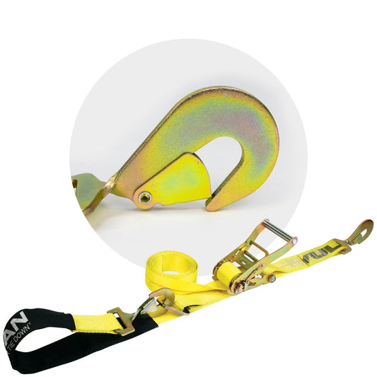 VULCAN Axle Tie Down Combo Straps with Snap Hook Ratchet - 2 Inch x 114 Inch - 3,300 Pound Safe Working Load