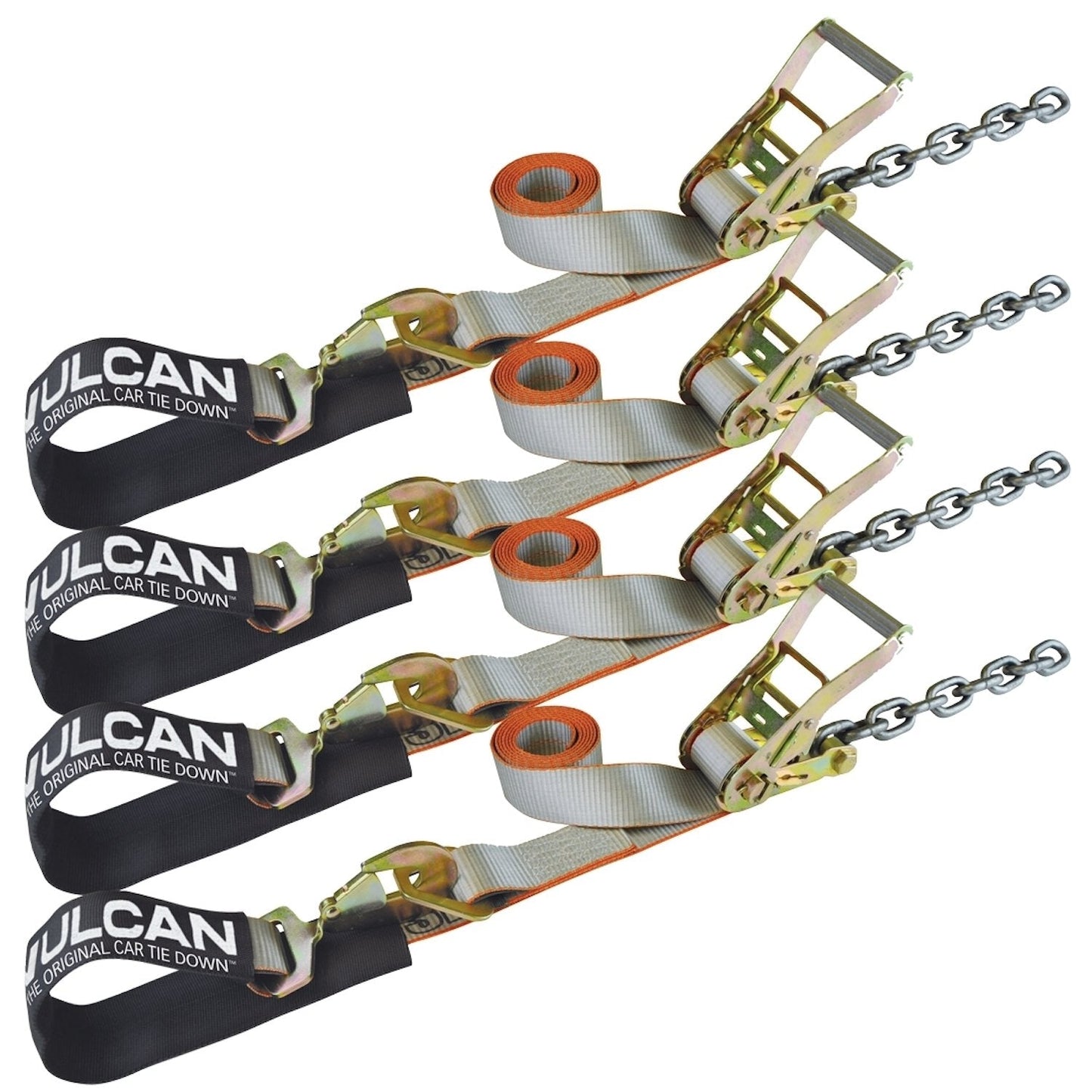 VULCAN Axle Tie Down Combo Straps with Chain Tail Ratchet - 2 Inch x 114 Inch - 4 Pack - 3,300 Pound Safe Working Load