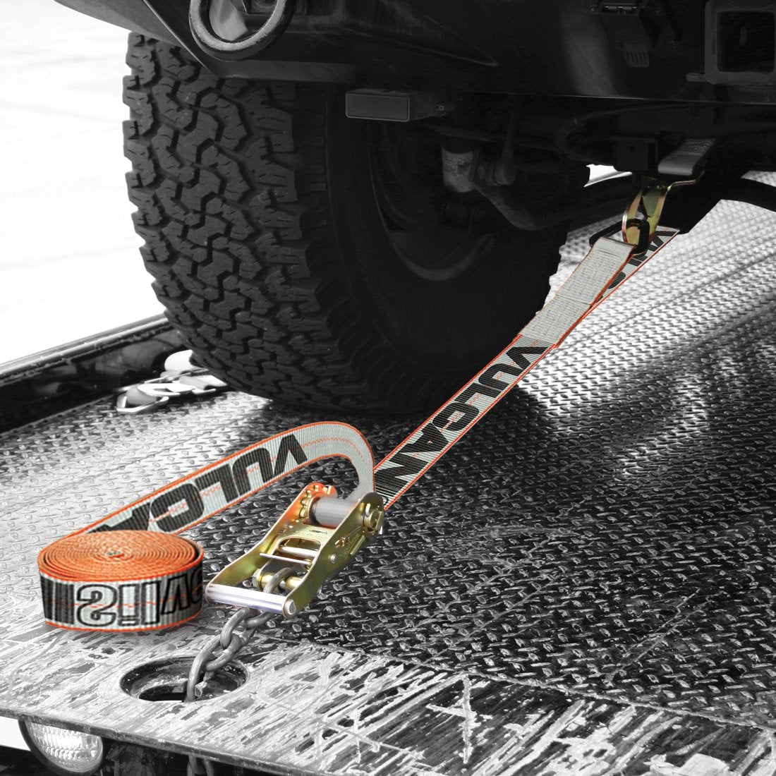 VULCAN Axle Tie Down Combo Straps with Chain Tail Ratchet - 2 Inch x 114 Inch - 4 Pack - 3,300 Pound Safe Working Load