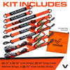 VULCAN Ultimate Axle Tie Down Kit - Heavy Duty Optic Orange ProSeries Webbing - Includes (2) 22 Inch And (2) 36 Inch Axle Straps, (2) 96 Inch Snap Hook Ratchet Strap, And (2) 112 Inch Loop Tie Down Combinations