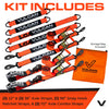 VULCAN Ultimate Axle Tie Down Kits - Include (2) 22 Inch Axle Straps, (2) 36 Inch Axle Straps, (2) 96 Inch Snap Hook Ratchet Straps, and (2) 112 Inch Axle Tie Down Combination Straps