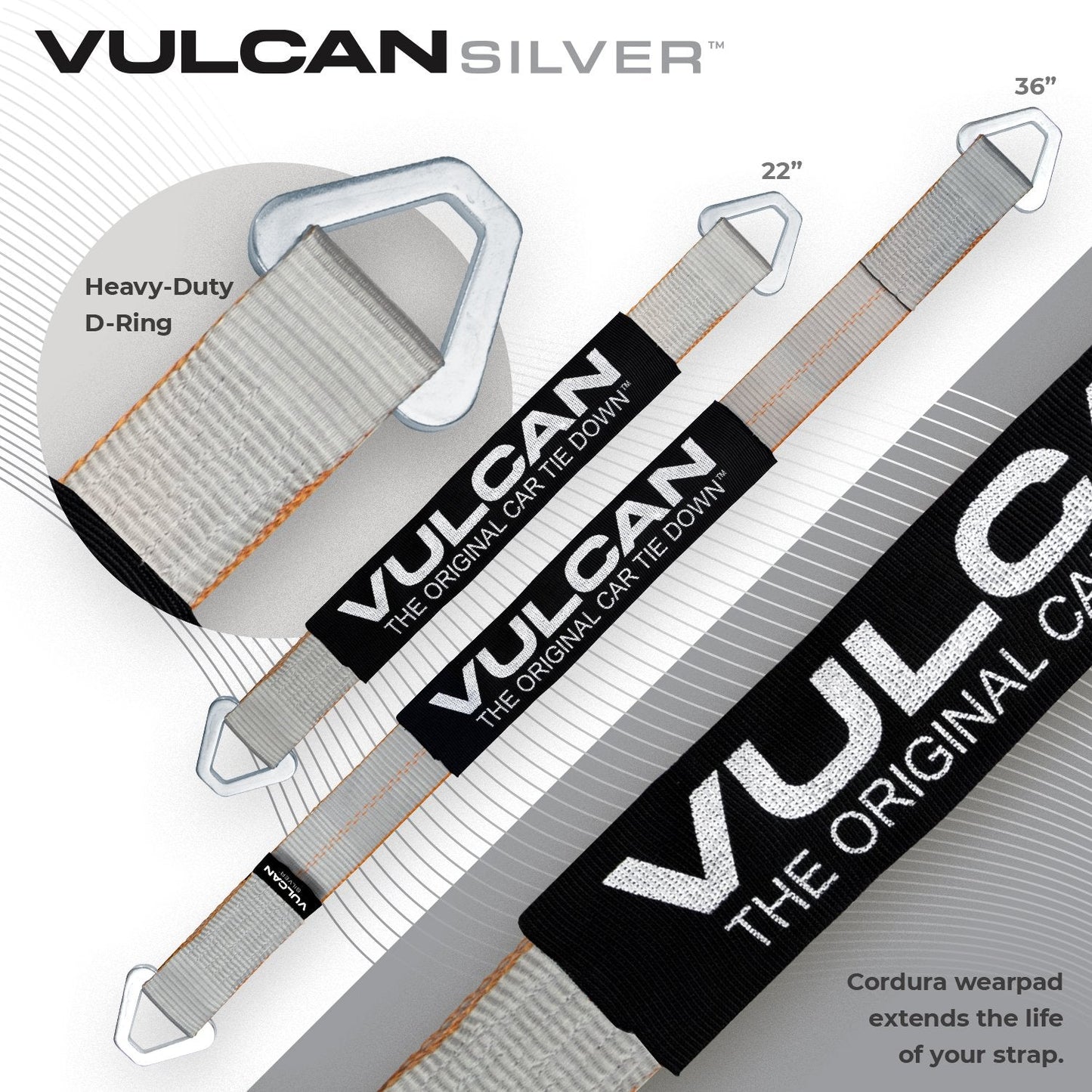 VULCAN Ultimate Axle Tie Down Kit - Silver Series Webbing - Includes (2) 22 Inch And (2) 36 Inch Axle Straps, (2) 96 Inch Snap Hook Ratchet Strap, And (2) 112 Inch Loop Tie Down Combinations