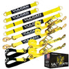 VULCAN Ultimate Axle Tie Down Kit - Classic Yellow Webbing - Includes (2) 22 Inch And (2) 36 Inch Axle Straps, (2) 96 Inch Snap Hook Ratchet Strap, And (2) 112 Inch Loop Tie Down Combinations