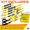 VULCAN Ultimate Axle Tie Down Kit - Classic Yellow Webbing - Includes (2) 22 Inch And (2) 36 Inch Axle Straps, (2) 96 Inch Snap Hook Ratchet Strap, And (2) 112 Inch Loop Tie Down Combinations