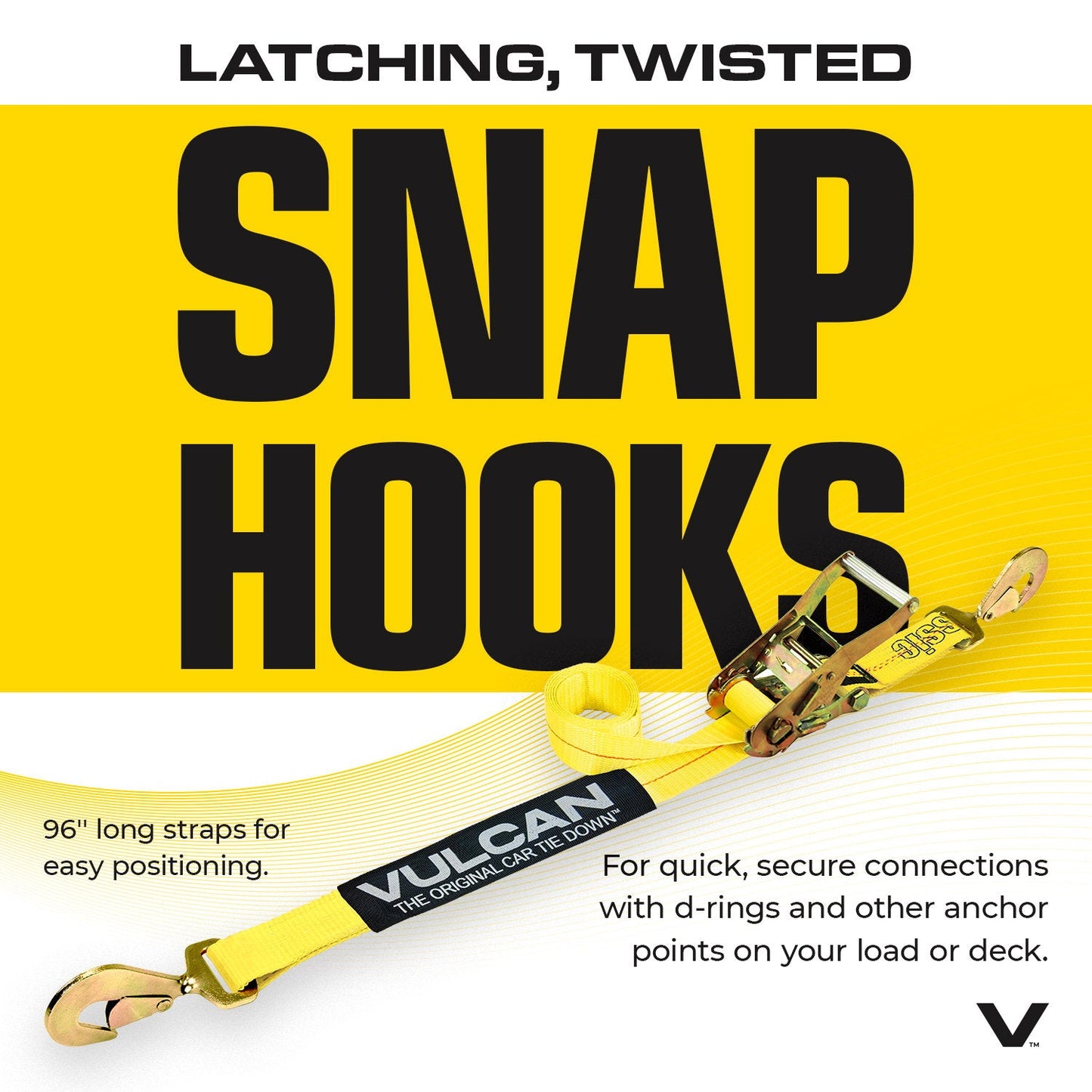 VULCAN Ultimate Axle Tie Down Kit - Classic Yellow Webbing - Includes (2) 22 Inch And (2) 36 Inch Axle Straps, (2) 96 Inch Snap Hook Ratchet Strap, And (2) 112 Inch Loop Tie Down Combinations