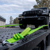 VULCAN Complete Axle Strap Tie Down Kit with Wire J-Hook Ratchet Straps - Heavy Duty High-Viz Green Reflective Webbing - Includes (4) 22 And (4) 36 Inch Axle Tie Downs, And (4) 8' Wire Hook Straps