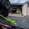 VULCAN Complete Axle Strap Tie Down Kit with Wire J-Hook Ratchet Straps - Heavy Duty High-Viz Green Reflective Webbing - Includes (4) 22 And (4) 36 Inch Axle Tie Downs, And (4) 8' Wire Hook Straps