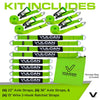 VULCAN Complete Axle Strap Tie Down Kit with Wire J-Hook Ratchet Straps - Heavy Duty High-Viz Green Reflective Webbing - Includes (4) 22 And (4) 36 Inch Axle Tie Downs, And (4) 8' Wire Hook Straps