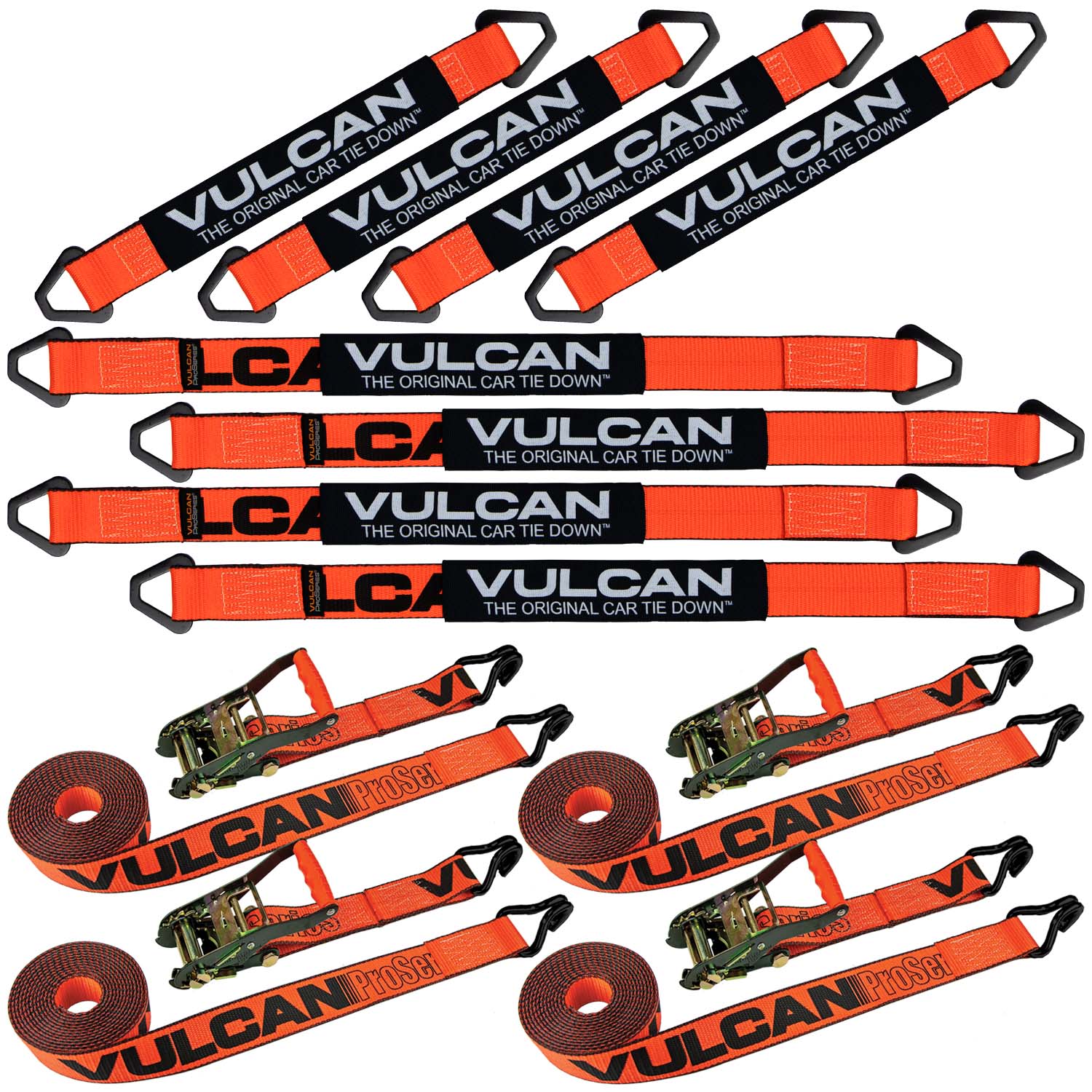 VULCAN Complete Axle Strap Tie Down Kit with Wire J-Hook Ratchet