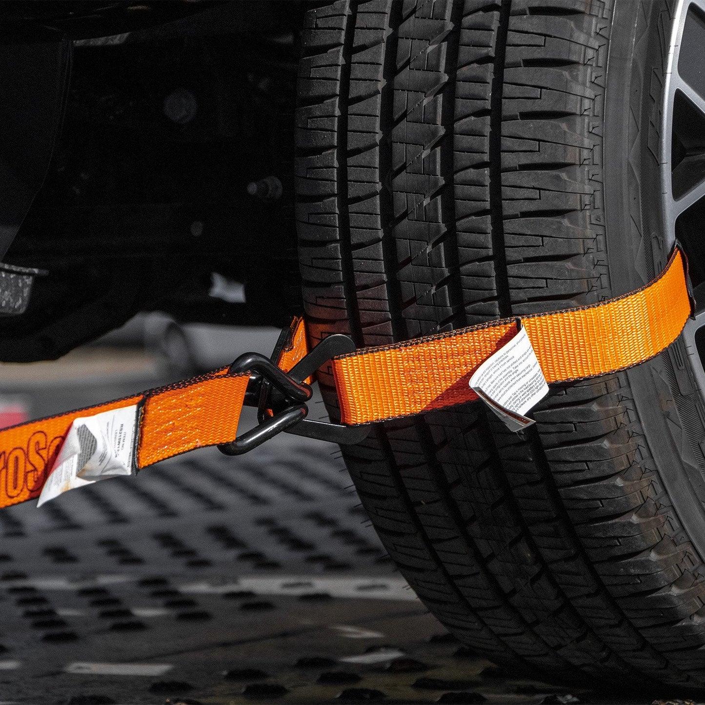 VULCAN Complete Axle Strap Tie Down Kit with Wire J-Hook Ratchet Straps - Heavy Duty Optic Orange ProSeries Webbing - Includes (4) 22 And (4) 36 Inch Axle Tie Downs, And (4) 8' Wire Hook Straps