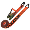 VULCAN Complete Axle Strap Tie Down Kit with Wire J-Hook Ratchet Straps - Heavy Duty Optic Orange ProSeries Webbing - Includes (4) 22 And (4) 36 Inch Axle Tie Downs, And (4) 8' Wire Hook Straps