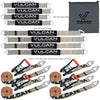 VULCAN Complete Axle Strap Tie Down Kit with Wire J-Hook Ratchet Straps - Silver Series Webbing - Includes (4) 22 And (4) 36 Inch Axle Tie Downs, And (4) 8' Wire Hook Straps