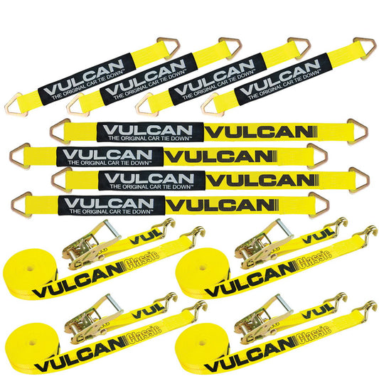 VULCAN Complete Axle Strap Tie Down Kits with Wire Hook Ratchet Straps - Include (4) 22 Inch Axle Straps, (4) 36 Inch Axle Straps, and (4) 15' Wire J Hook Ratchet Straps