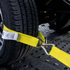 VULCAN Complete Axle Strap Tie Down Kit with Wire J-Hook Ratchet Straps - Classic Yellow Webbing - Includes (4) 22 And (4) 36 Inch Axle Tie Downs, And (4) 8' Wire Hook Straps