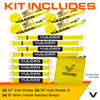 VULCAN Complete Axle Strap Tie Down Kit with Wire Hook Ratchet Straps - Classic Yellow - Includes (4) 22 Inch Axle Straps, (4) 36 Inch Axle Straps, and (4) 15' Wire J Hook Ratchet Straps