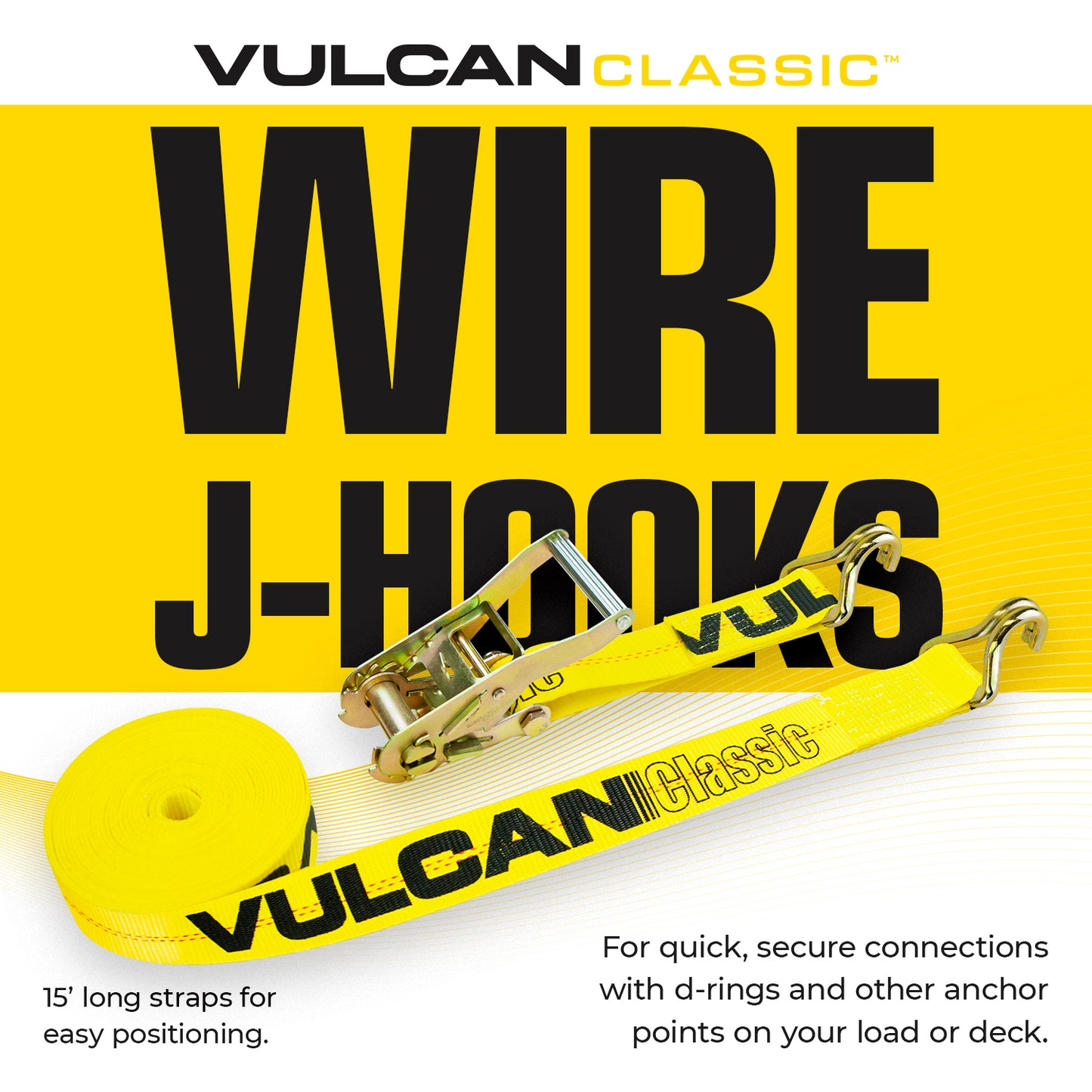 VULCAN Complete Axle Strap Tie Down Kit with Wire Hook Ratchet Straps - Classic Yellow - Includes (4) 22 Inch Axle Straps, (4) 36 Inch Axle Straps, and (4) 15' Wire J Hook Ratchet Straps