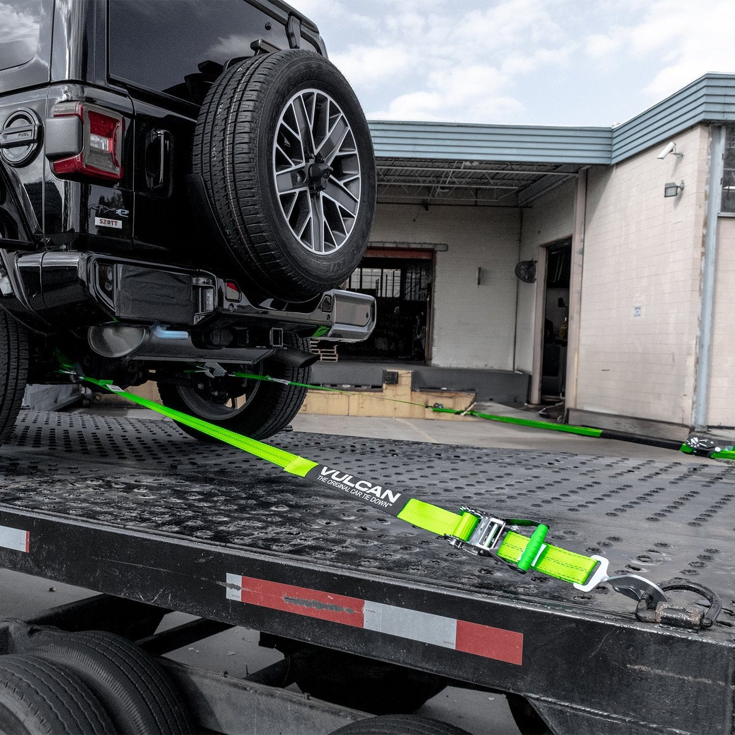 VULCAN Complete Axle Strap Tie Down Kit with Snap Hook Ratchet Straps - Heavy Duty High-Viz Green Reflective Webbing - Includes (4) 22 And (4) 36 Inch Axle Tie Downs, And (4) 8' Snap Hook Straps