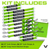 VULCAN Complete Axle Strap Tie Down Kit with Snap Hook Ratchet Straps - Heavy Duty High-Viz Green Reflective Webbing - Includes (4) 22 And (4) 36 Inch Axle Tie Downs, And (4) 8' Snap Hook Straps