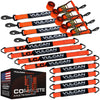 VULCAN Complete Axle Strap Tie Down Kit with Snap Hook Ratchet Straps - Heavy Duty Optic Orange ProSeries Webbing - Includes (4) 22 And (4) 36 Inch Axle Tie Downs, And (4) 8' Snap Hook Straps