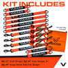 VULCAN Complete Axle Strap Tie Down Kit with Snap Hook Ratchet Straps - Heavy Duty Optic Orange ProSeries Webbing - Includes (4) 22 And (4) 36 Inch Axle Tie Downs, And (4) 8' Snap Hook Straps