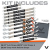 VULCAN Complete Axle Strap Tie Down Kit with Snap Hook Ratchet Straps - Silver Series Webbing - Includes (4) 22 And (4) 36 Inch Axle Tie Downs, And (4) 8' Snap Hook Straps