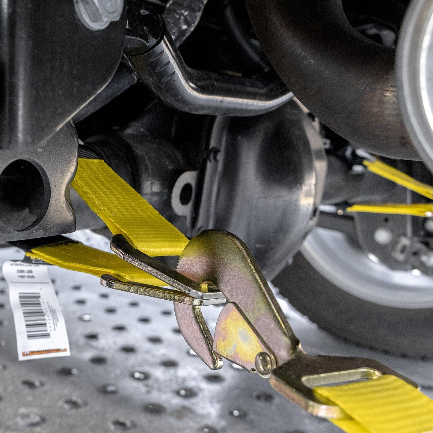 VULCAN Complete Axle Strap Tie Down Kit with Snap Hook Ratchet Straps - Classic Yellow Webbing - Includes (4) 22 And (4) 36 Inch Axle Tie Downs, And (4) 8' Snap Hook Straps