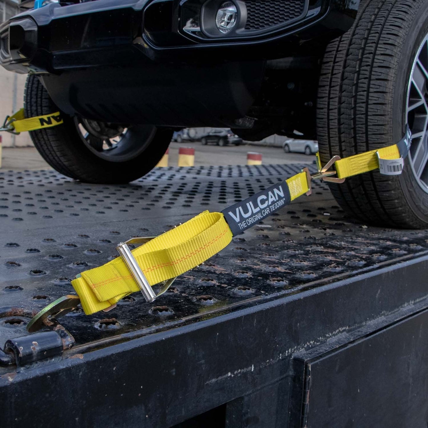 VULCAN Complete Axle Strap Tie Down Kit with Snap Hook Ratchet Straps - Classic Yellow Webbing - Includes (4) 22 And (4) 36 Inch Axle Tie Downs, And (4) 8' Snap Hook Straps