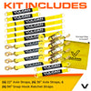 VULCAN Complete Axle Strap Tie Down Kit with Snap Hook Ratchet Straps - Classic Yellow - Includes (4) 22 Inch Axle Straps, (4) 36 Inch Axle Straps, and (4) 8' Snap Hook Ratchet Straps