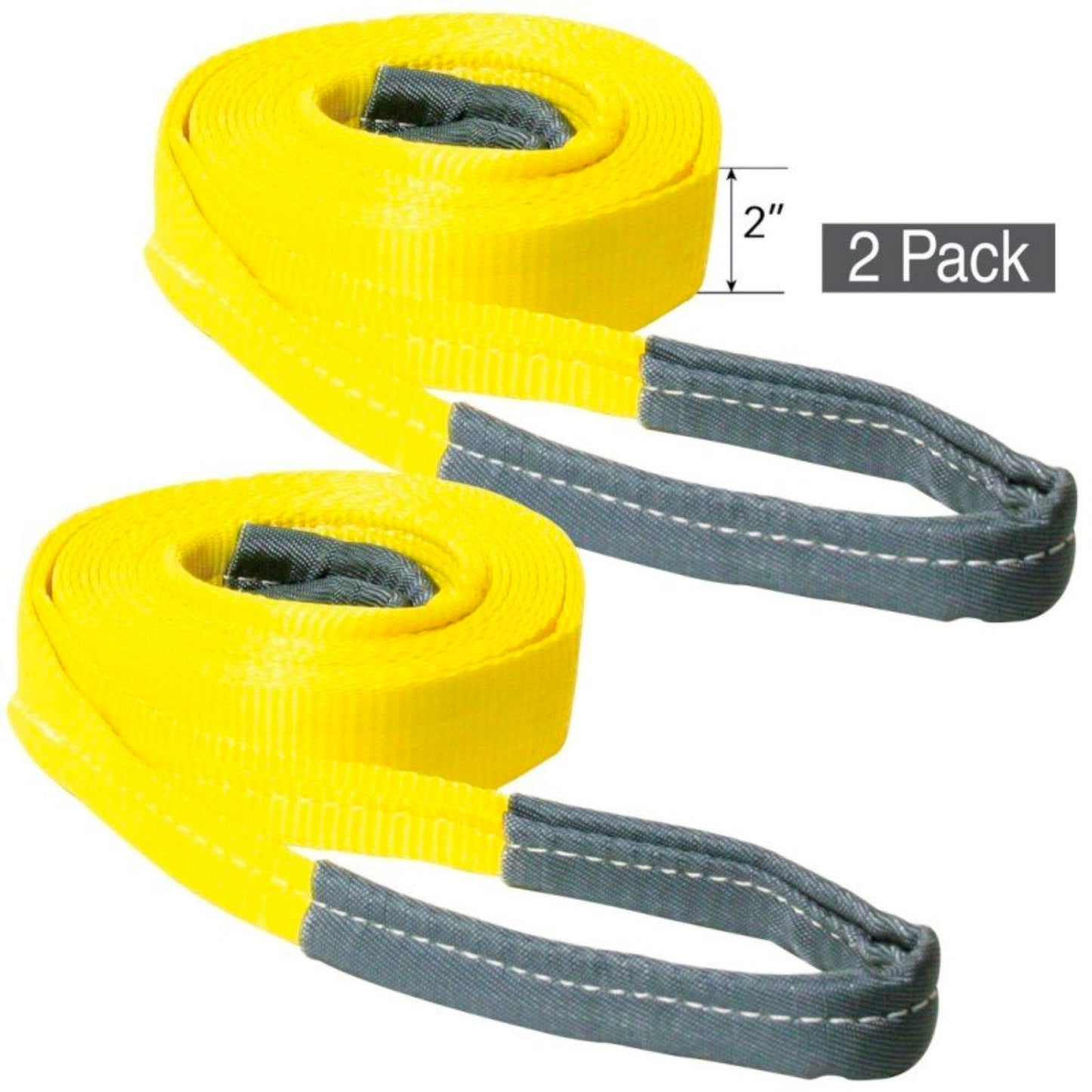 VULCAN Tow Strap with Reinforced Eye Loops - 2 Inch x 20 Foot - 2 Pack - 5,000 Pound Towing Capacity