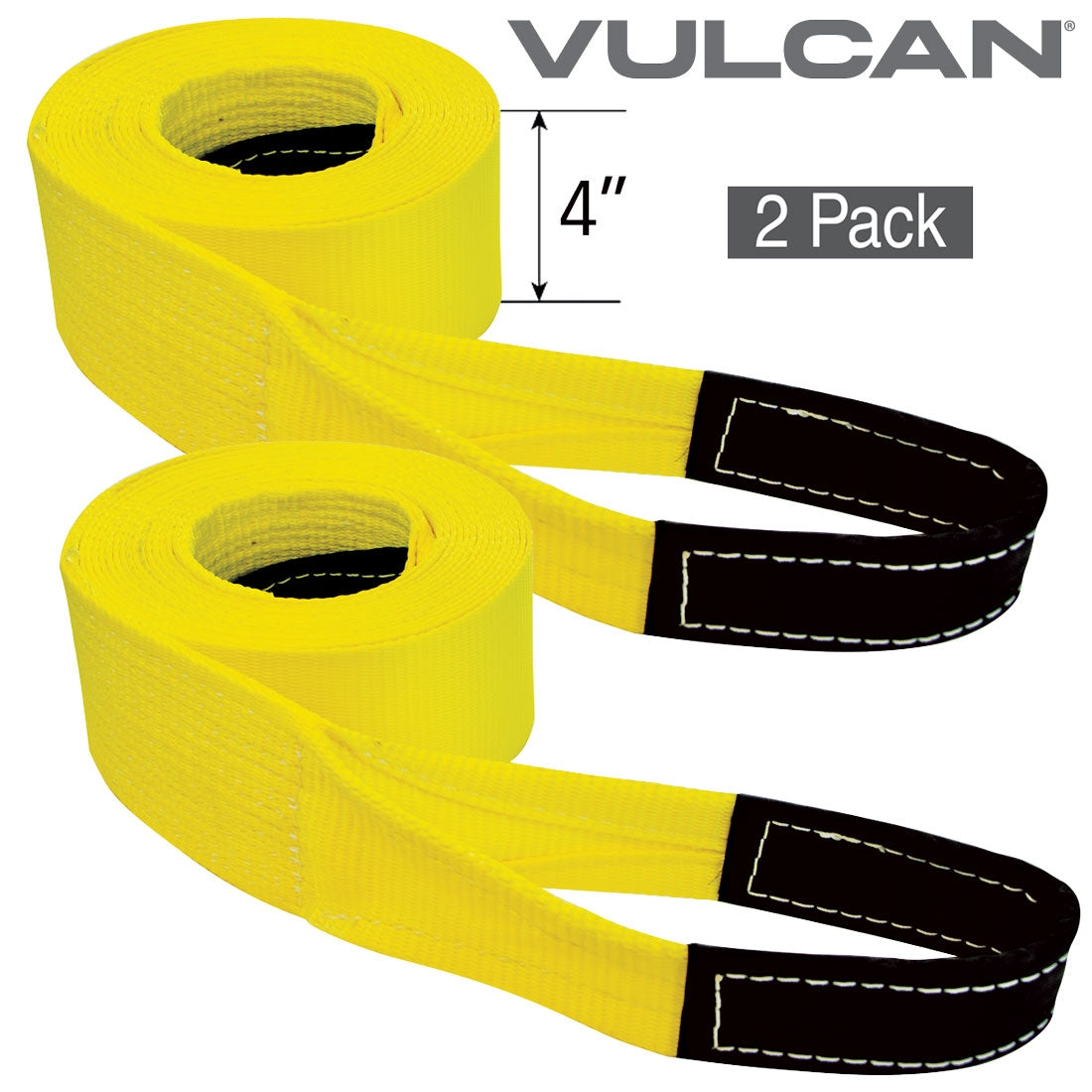 VULCAN Tow Strap with Reinforced Eyes - Heavy Duty - 4 Inch x 30 Foot - 2 Pack - 10,000 Pound Towing Capacity