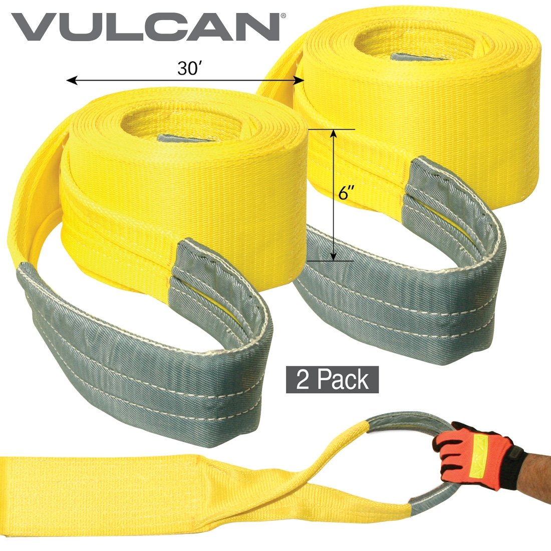 VULCAN Tow Straps with Reinforced Eyes - 6 Inch