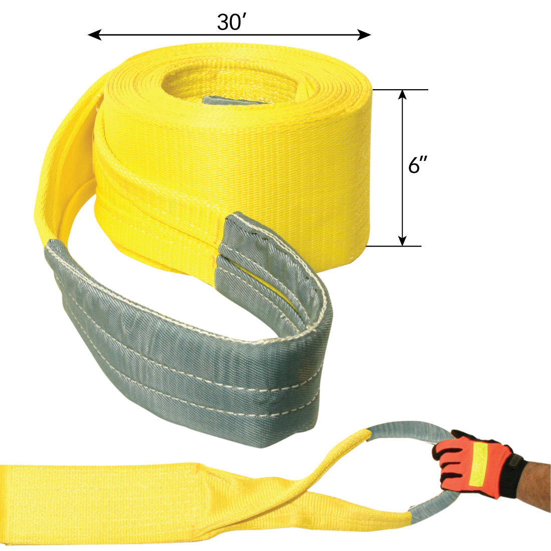 VULCAN Tow Strap with Reinforced Eyes - Heavy Duty - 6 Inch x 30 Foot - 15,000 Pound Towing Capacity