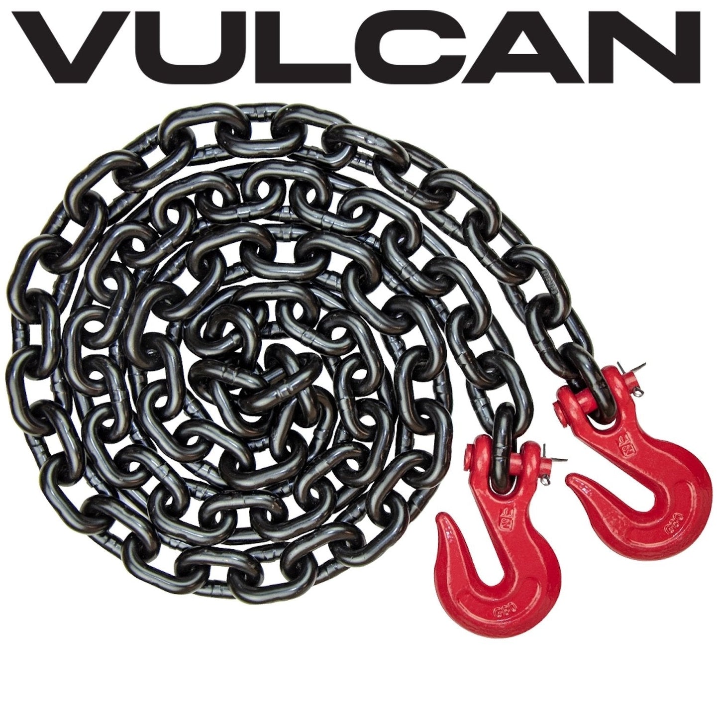 VULCAN Binder/Safety Chain Tie Down with Grab Hooks - Grade 80 - 1/2 Inch x 10 Foot - 12,000 Pound Safe Working Load