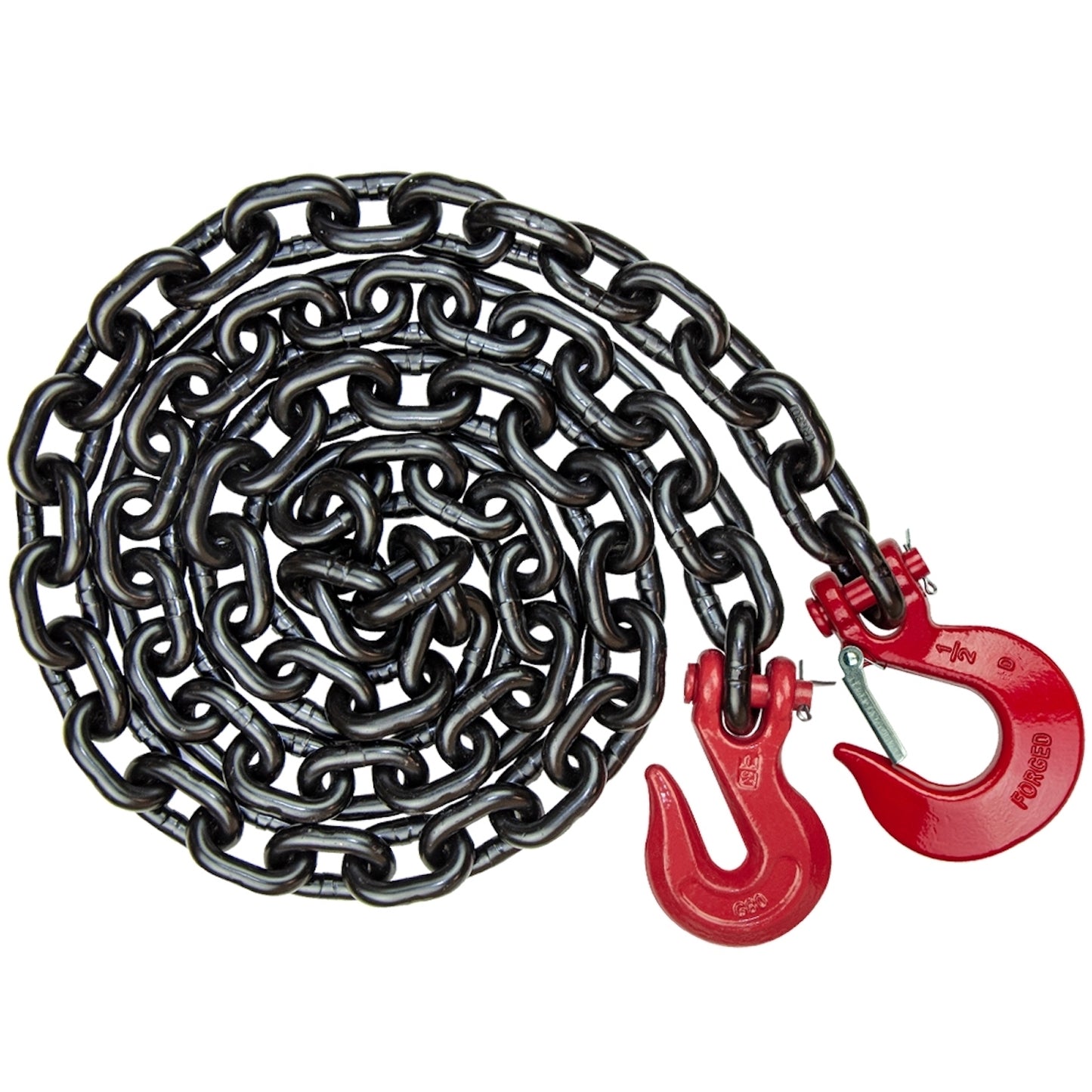 VULCAN Binder/Safety Chain Tie Down with Grab Hooks and Sling Hooks - Grade 80 - 1/2 Inch x 12 Foot - 12,000 Pound Safe Working Load