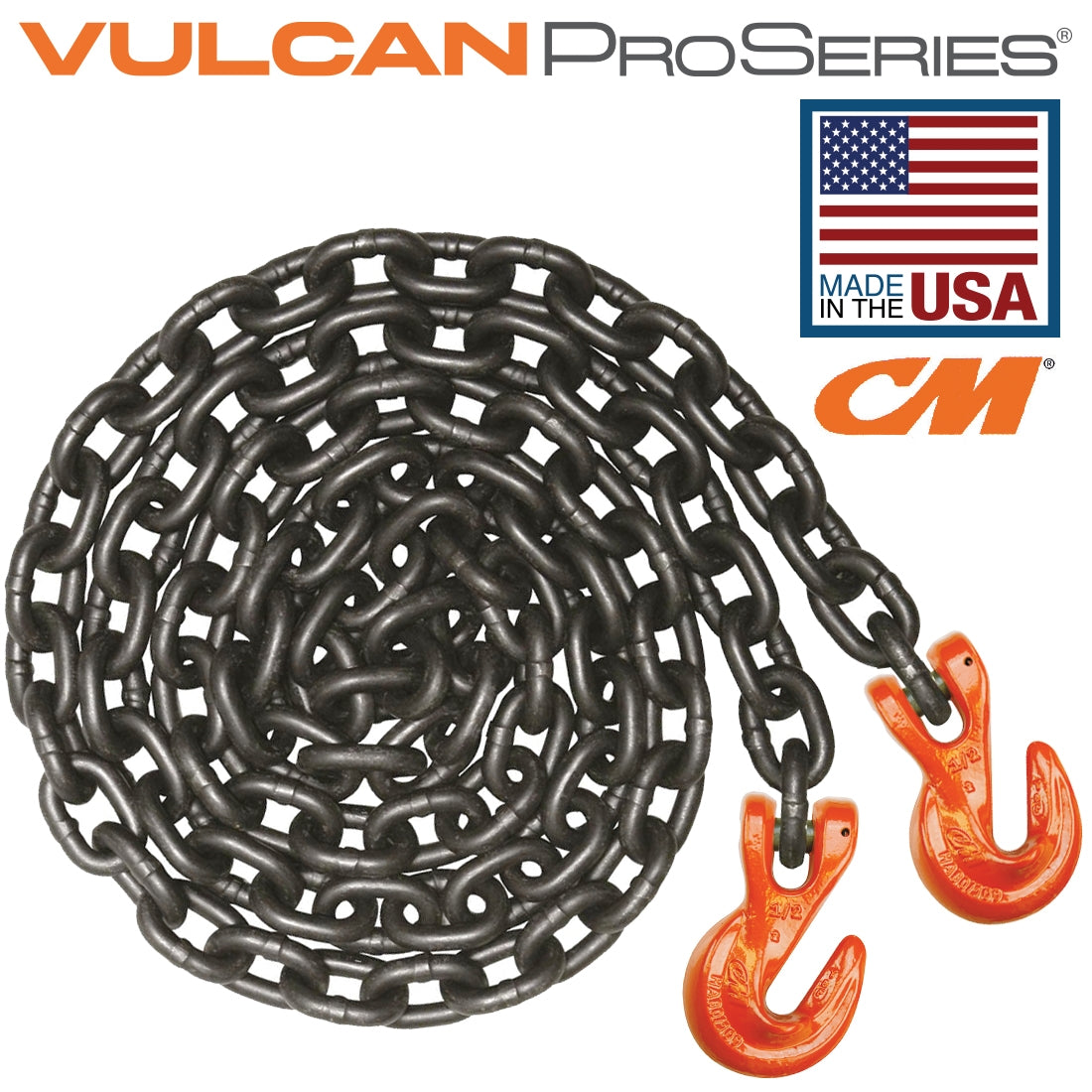 VULCAN Binder Chain Tie Down with Grab Hooks - Grade 100 - 1/2 Inch x 16 Foot - PROSeries - 15,000 Pound Safe Working Load