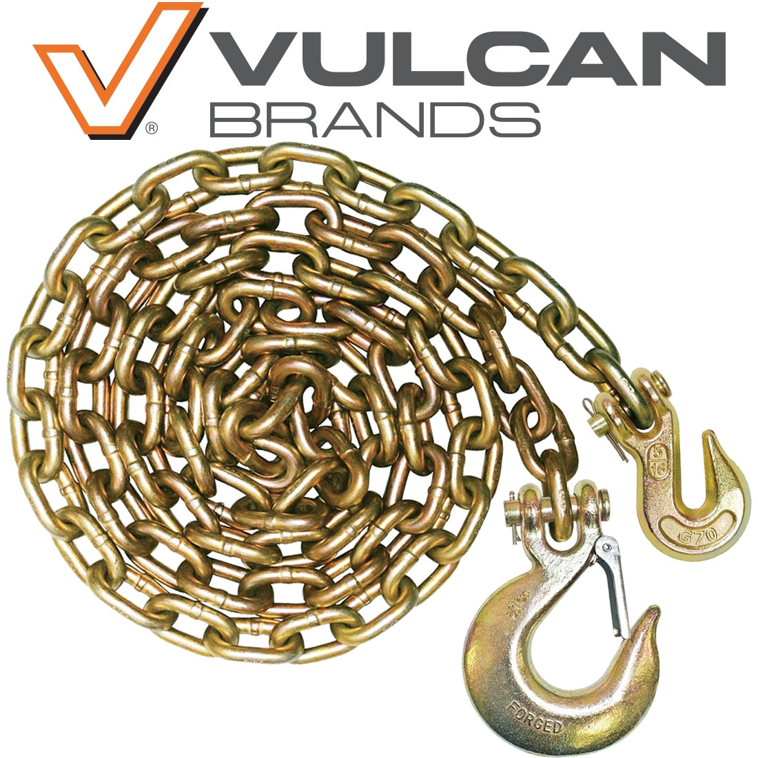 VULCAN Safety/Binder Chain with Grab and Sling Hooks - Grade 70 Standard Duty - 5/16 Inch x 8 Foot - 4,700 Pound Safe Working Load