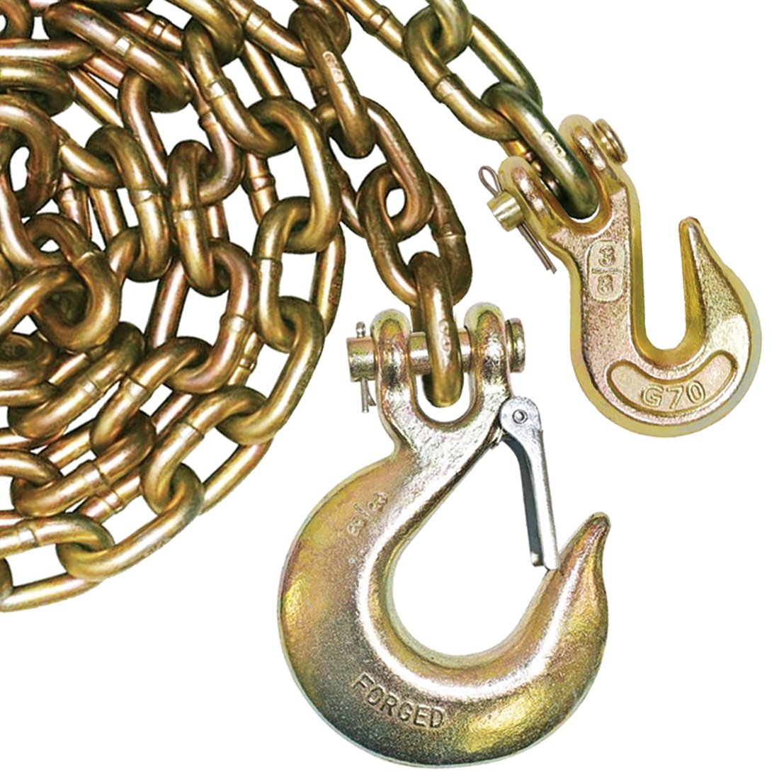 VULCAN Binder Chain with Grab and Sling Hooks - Grade 70 Standard Duty - 3/8 Inch x 4 Foot - 6,600 Pound Safe Working Load