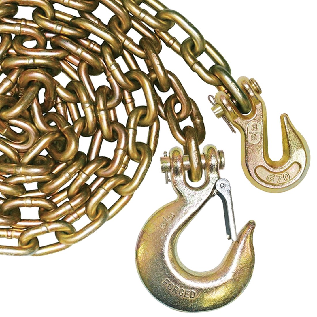 VULCAN Binder Chain with Grab and Sling Hooks - Grade 70 Standard Duty - 3/8 Inch x 4 Foot - 6,600 Pound Safe Working Load
