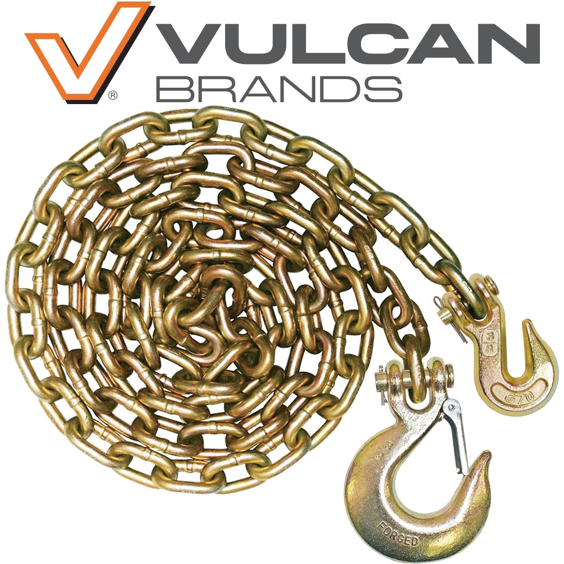 VULCAN Binder Chain with Grab and Sling Hooks - Grade 70 Standard Duty - 3/8 Inch x 4 Foot - 6,600 Pound Safe Working Load